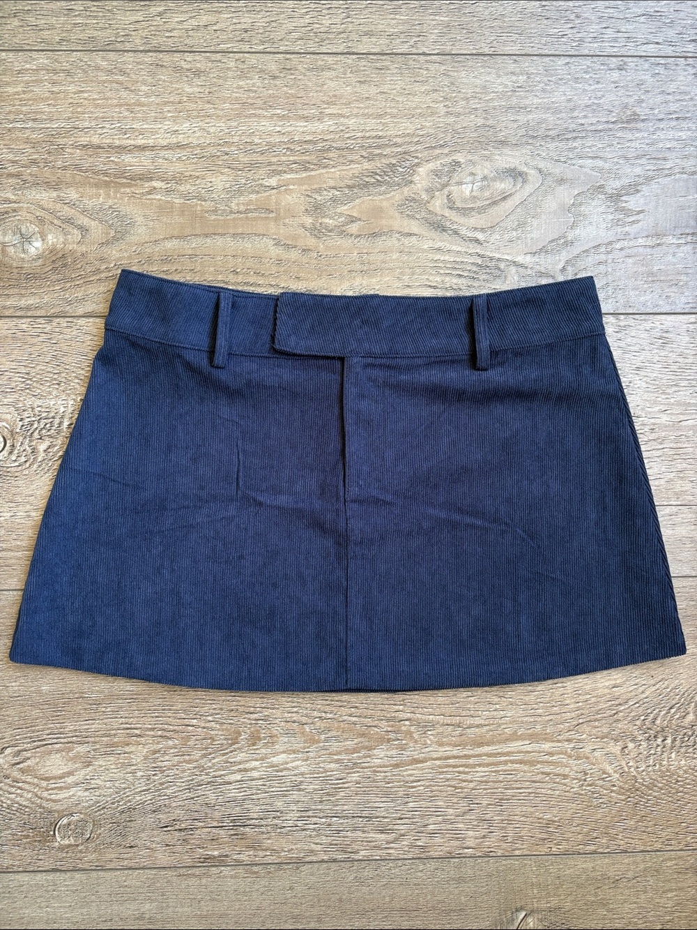 Motel Rocks Nadya Low Rise Mini Skirt in Navy Ink Blue BabyCord Corduroy